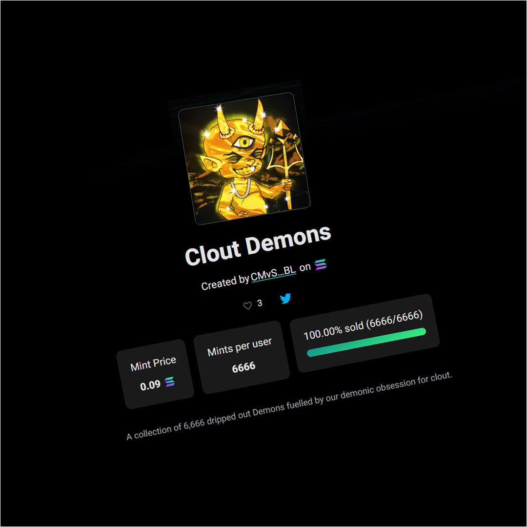 Clout Demons NFT Sold Out Solana Mint
